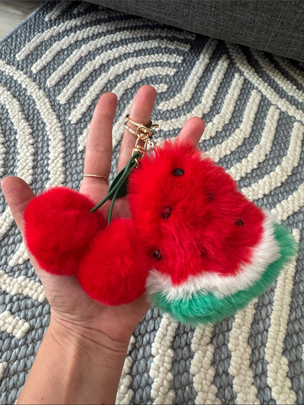 Cute Plush Fruit Bag Charms Cherry & Watermelon Keychain Purse Backpack Accessor - Picture 2 of 4